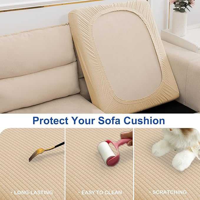 Water Repellent Sofa Cushion Slipcovers, Stretch Spandex 3 Seats Sette Cushion Protector Slipcovers Couch Covers for Loveseat Cushion Couch (Large, Ivory)