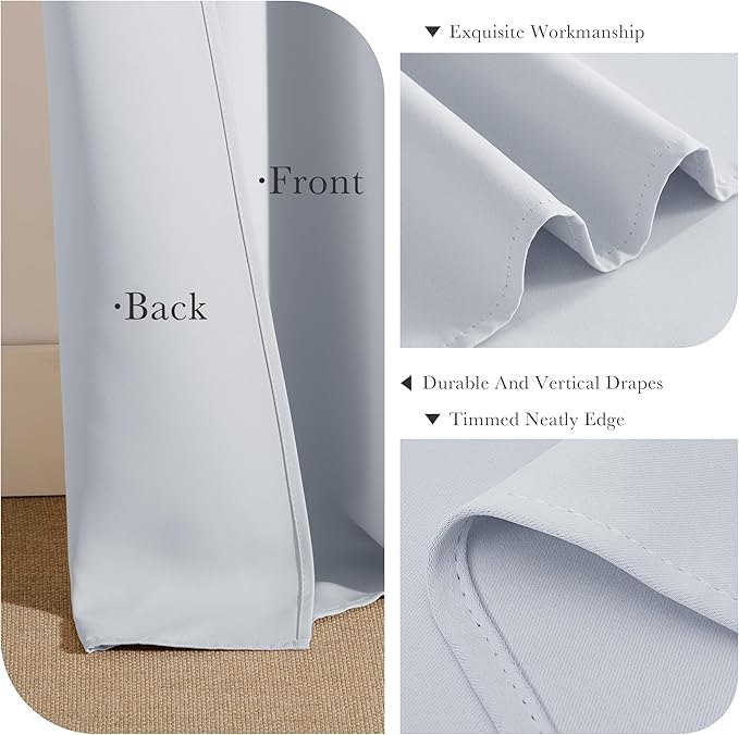 PONY DANCE Short Blackout Curtains for Kitchen Windows, Small Curtains for Bathroom Window, Thermal Insulated Window Curtains Tiers for Basement, W 29 x L 36, Greyish White, 1 Pair
