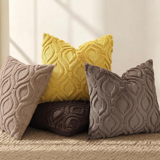 decorUhome Throw Pillow Covers 12x20 Inch Set of 2, Soft Plush Faux Wool Brown Solid Couch Pillow Covers, Accent Farmhouse Neutral Rectangle Pillow Cases for Sofa Bed Living Room