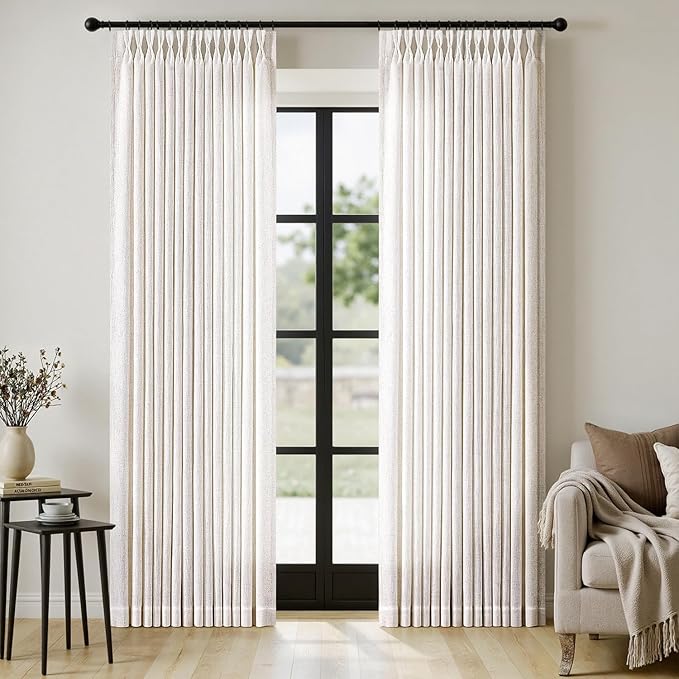 MIULEE Pinch Pleated Thick Linen Curtains 92 Inches Long 2 Panels for Living Room Bedroom, Pinch Pleat Drapes Back Tab Light Filtering Floor to Ceiling Semi Sheer Natural Farmhouse Window Curtains