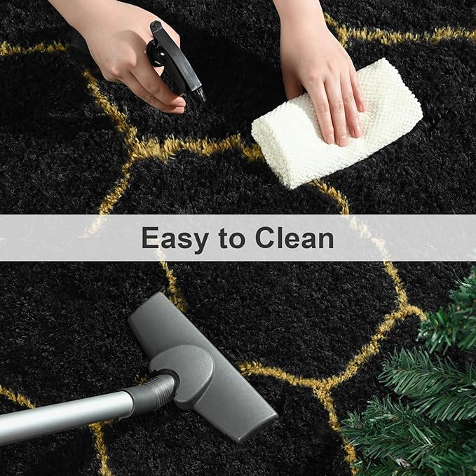 TWINNIS Super Soft Shaggy Rugs Fluffy Carpets, 4x5.9 Feet, Indoor Modern Plush Area Rugs for Living Room Bedroom Kids Room Nursery Home Decor, Upgrade Anti-Skid Rectangular Fuzzy Rug, Black Gold