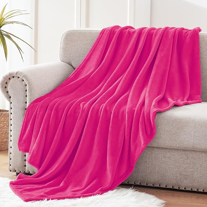Exclusivo Mezcla Fleece Hot Pink Throw Blanket for Couch, Sofa, Super Soft and Warm Blankets, All Season, Cozy, Plush, Lightweight, 50x60 Inches