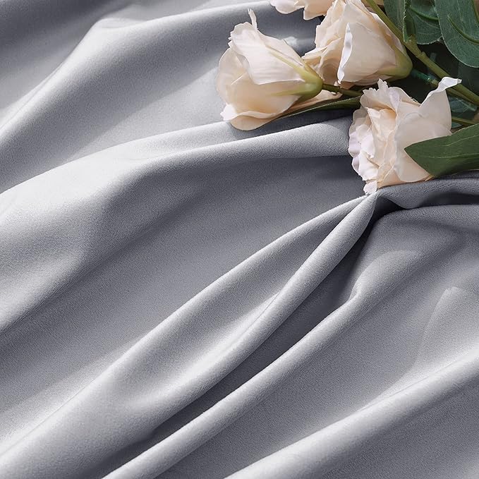 MIULEE Greyish White Velvet Curtains 90 inches 2 Panels - Luxury Blackout Curtains for Bedroom Living Room Thermal Insulated Super Soft Window Drapes Rod Pocket & Back Tab, W 52 x L 90 inch