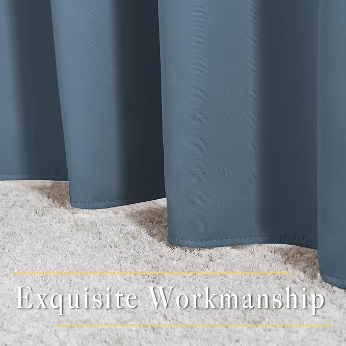NICETOWN Smoky Blue Blackout Curtains 102 inches Long, Grommet Thermal Insulated Solid Room Darkening Window Treatments Sound Reducing for Living Room, W46 x L102, Set of 2
