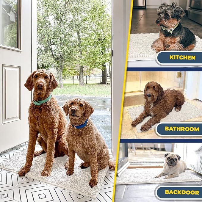 Muddy Mat® | Super Absorbent Door Mat Indoor, Microfiber Quick Dry Chenille Entryway Rug, Non-Slip Front Door Mat, Indoor Mats for Entryway, Machine Washable Pet Rug, White 24" x 120"