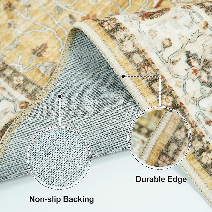 Washable Hallway Runner Rug 2x3 - Runner Rug Kitchen Rugs and Mats Non Skid Washable Waterproof Carpet Runner for Living Room Bedroom Bathroom (Gold, 2X3)
