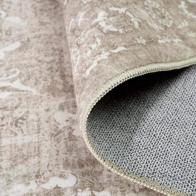 2'6"x12' Washable Hallway Runner Rug - Non Slip Kitchen Runner Rugs with Rubber Backing Vintage Low-Pile Carpet Runners for Entryway Dining Room Laundry Room Home Decor (Beige)