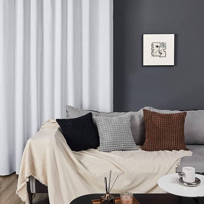 Deconovo Bedroom Curtains, Light Darkening Drapes, Thermal Insulated Soundproof Panel, Silver Wave Dot Print, 42 x 72 Inch, Machine Washable Window Panels for Living Room Home, Set of 2, Greyish White