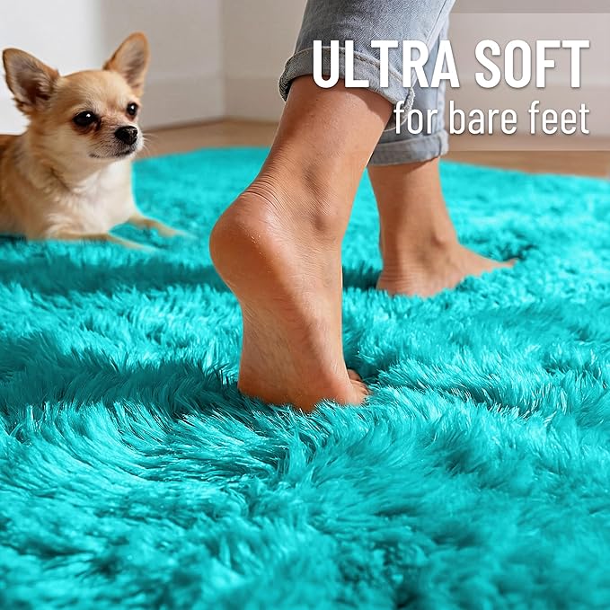 OLANLY 2x5 Machine Washable Runner Rugs for Hallway, Soft Fluffy Shaggy Bedside Rugs for Bedroom, Living Room, Indoor Floor Carpet for Kids Girls Boys, Nursery Rooms, Home Decor Aesthetic, Teal Blue
