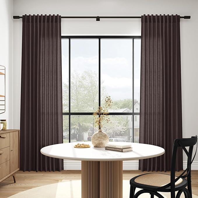 Nanspring Cocoa Coffee Linen Curtains 84 Inch Length 2 Panels Set for Living Room Back Tab Light Filtering Semi Sheer Curtain for Bedroom Farmhouse Drapes, 52x84 Inch, 2 Panels
