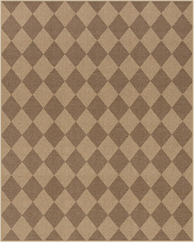 Lahome Colette Checkered Easy Jute Rug 8x10, Washable Rugs for Living Room Dining Room Farmhouse Indoor Outdoor Mat, Neutral Checkerboard Non Slip Black Carpet for Office Backyard Patio