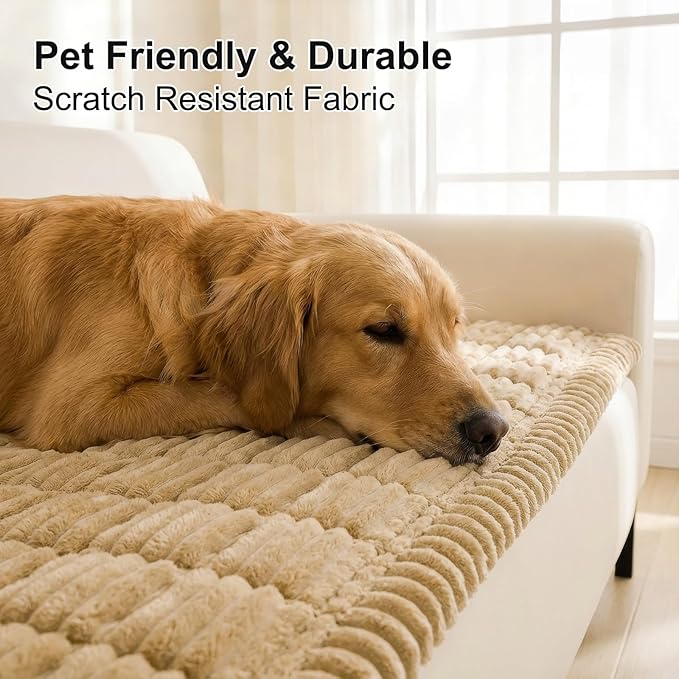 Smiry Couch Cover for Dogs Washable, Non Slip Fuzzy Pet Couch Covers for 3 Cushion Sofa Pet Friendly, Thick Soft Sofa Slipcovers Cushion Protector (Camel, 27.6" x 70.9")
