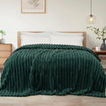 Exclusivo Mezcla King Size Flannel Fleece Blanket, Super Soft Striped Jacquard Bed Blanket, Lightweight Fuzzy Cozy for All Seasons, 90x104 Inches, Forest Green