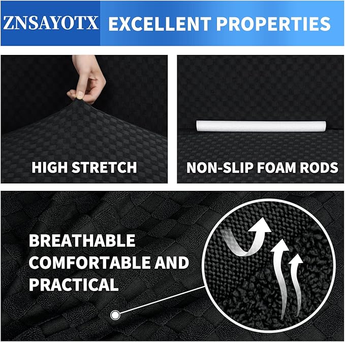 ZNSAYOTX 1 Piece Jacquard Couch Covers for 3 Cushion Couch High Stretch Sofa Cover for Pets Dogs Anti Slip Extra Large Sofa Slipcovers Furniture Protector (XL Sofa, Black)
