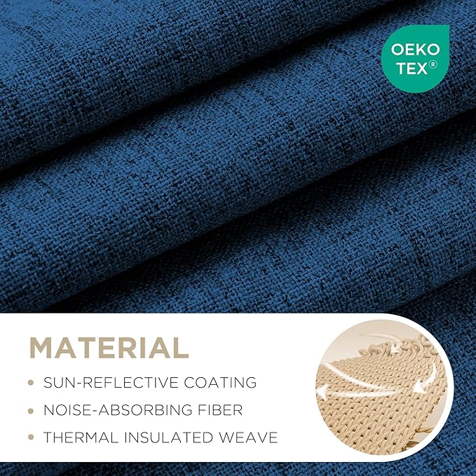 Joydeco Linen Blackout Curtains for Bedroom - 100% Light Blocking 1 Panels, Navy Blue Drapes 100" W x 90" L, Thermal Insulated Room Darkening Curtains for Living Room, Rod Pocket & Back Tabs