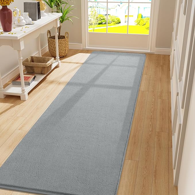 Amearea Modern Soft Hallway Runner Rug, 2x10 Feet Washable Long Runner Rugs for Hallway, Grey Fluffy Bedroom Rugs, Indoor Non Slip Memory Foam Rug Carpet for Entrance Kitchen Living Room Home Decor