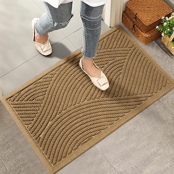 HIYARD Sturdy Front Door Mat, Absorbent Muddy Dirt Resist Welcome Door Mats Outdoor Indoor, Stain and Fade Resistant, Non-Slip Backing Entry Mat Low Profile Doormat for Entryway, 29×17, Brown