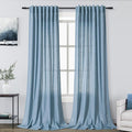 2 Panels Set Blue Linen Curtains 126 Inches Long for Living Room Extra Long Back Tab Curtain Neutral Farmhouse Light Filtering Semi Sheer Linen Drapes Ceiling to Floor for Large Window 52x126