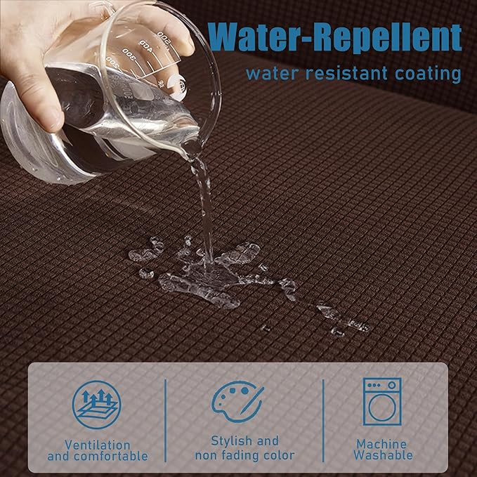Water-Repellent Sofa Cushion Covers Jacquard High Stretch Fabric Furniture Protector for Living Room, Washable Sofa Seat Slipcover, 1 Seater (Chair Cushion, Chocolate)