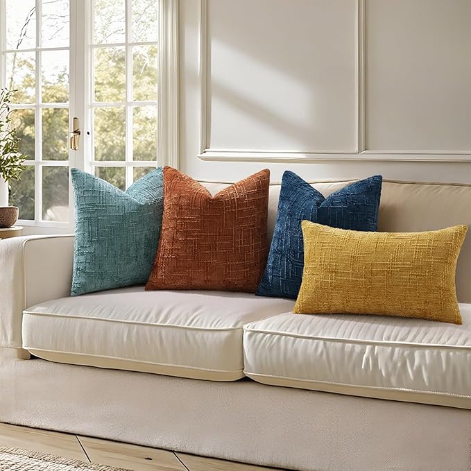 decorUhome Summer Teal Chenille Euro Sham Throw Pillow Covers 24x24 Set of 2 Textured Soft Cozy Slubby Couch Pillow Covers Modern Farmhouse Boho Decorative Pillow Cases for Bed Sofa Living Room