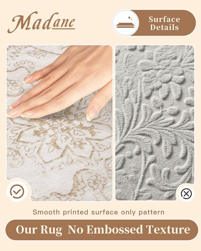 Madane Washable 6x9 Area Rugs for Living Room, Vintage Natural Rug with Non-Slip Backing, Soft Stain Resistant Throw Rugs Thin Carpet for Bedroom Dining Room Farmhouse (6 x 9, Wood/Ivory)