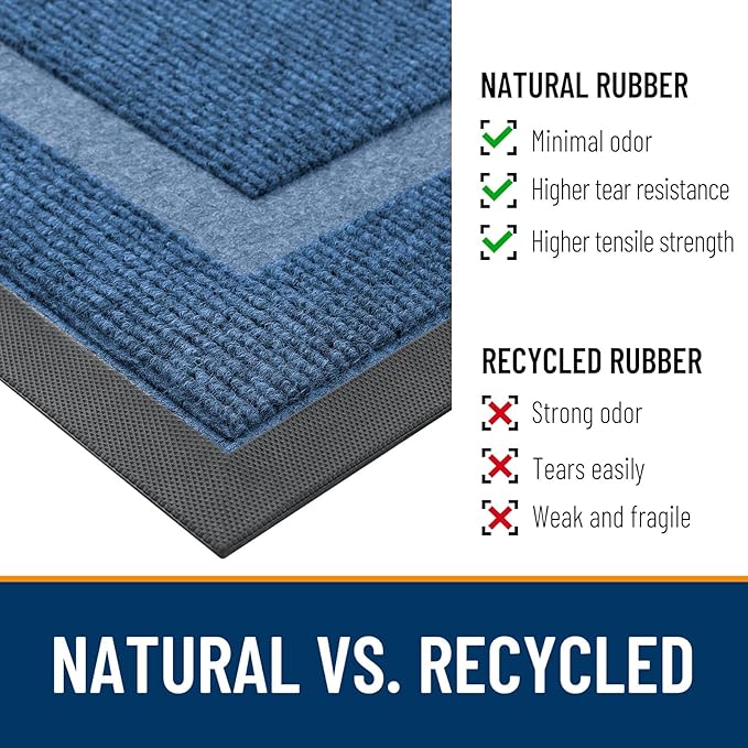 OLANLY Front Door Mat Indoor Outdoor Entrance, Waterproof All-Season, All-Weather Doormat, Sturdy Natural Rubber, Fade Resistant, Low Profile, Easy Clean Patio Porch Entryway Mat, 71x47, Light Blue