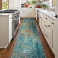 Washable Area Rugs 2'x8' Non-Slip Modern Abstract Soft for Living Room Entryway Bedroom Nursery, Print Pattern, Teal Blue Green Orange Rust Red Coloreful