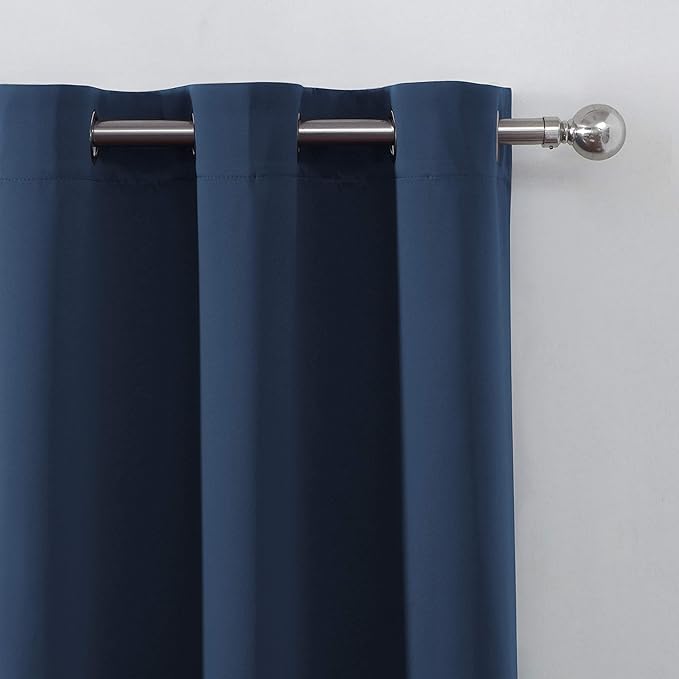 LEMOMO Navy Blue Thermal Blackout Curtains/52 x 95 Inch/Set of 2 Panels Room Darkening Curtains for Bedroom