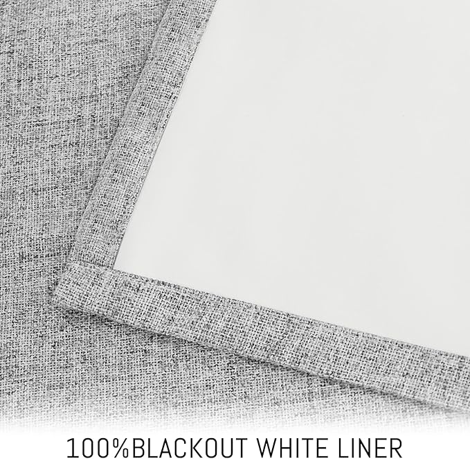 Yakamok Linen Dove Gray Curtains 100% Blackout 84 Inches Long,Room Darkening Textured Curtains for Living Room Thermal Grommet Bedroom Curtains 2 Panels with Greyish White Liner