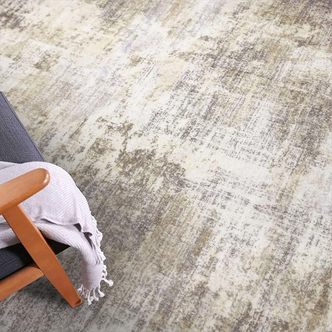 IOHOUZE Abstract Runner Rug 3x12 Ft Washable Runners for Hallways, Non Slip Kitchen Runner Printed Faux Wool Entryway Runner Indoor, Modern Abstract Floor Carpet for Hall Kitchen, Beige Brown