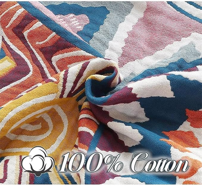 MSGKV Boho Throw Blanket for Bed Couch,100% Cotton Throw Blankets 80''x90'' Travel Spring Reversible Versatile Woven Blanket Home Decor