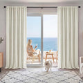 RYB HOME Natural Linen 100% Blackout Curtains for Bedroom 52 Width 108 Long, Linen Blackout Curtains Privacy Protection& Thermal Insulated for Sliding Door/Living Room, 2 Panels