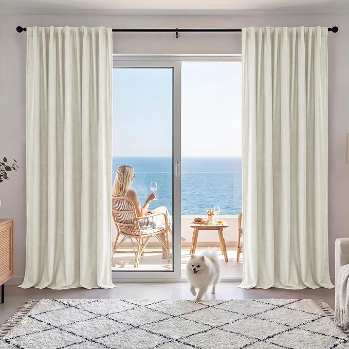 RYB HOME Natural Linen 100% Blackout Curtains for Bedroom 52 Width 108 Long, Linen Blackout Curtains Privacy Protection& Thermal Insulated for Sliding Door/Living Room, 2 Panels