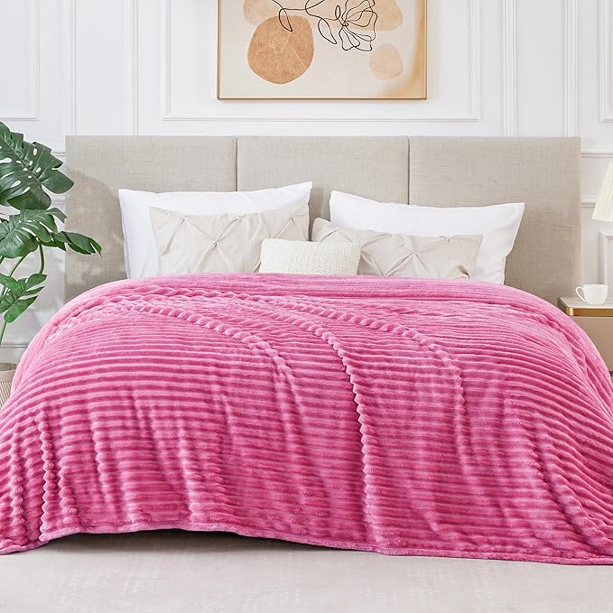 BEDELITE Fleece Blanket Queen Size – 3D Ribbed Jacquard Soft and Warm Decorative Fuzzy Blankets – Cozy, Fluffy, Plush Lightweight Throw Blankets for Couch, Bed, Sofa(Hot Pink, 90x90 inches)