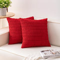 Pack of 2 Christmas Red Corduroy Decorative Throw Pillow Covers 16x16 Inch Soft Striped Pillow Covers Modern Farmhouse Home Decor for Sofa Living Room Couch Bed（Red）