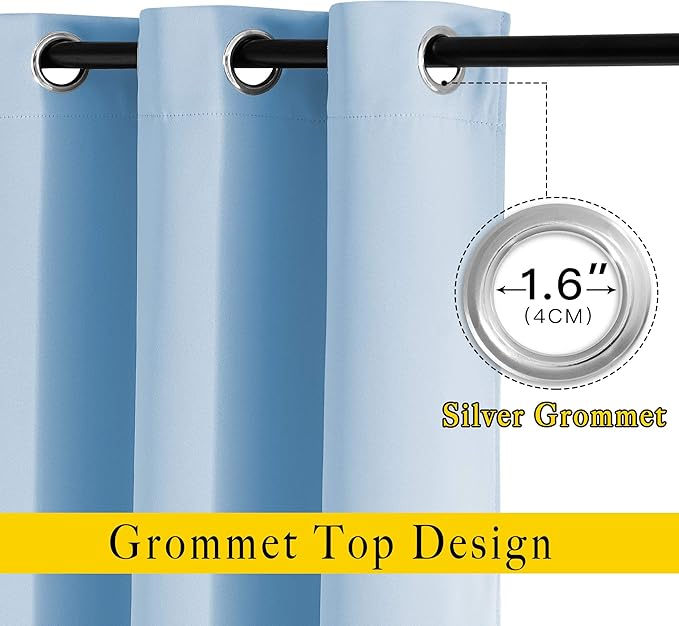 NICETOWN Bedroom Blackout Curtain Panels - Home Fashion Window Treatment Ring Top Blackout Draperies and Drapes (52 inches x 63 inches， Set of 2 Panels， Blue)