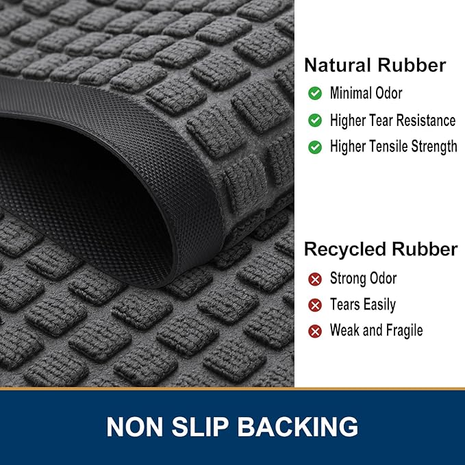 Smiry Front Door Mat Outside Entrance, Heavy Duty Natural Rubber Doormat, Non Slip, Trap Dirt and Moisture, Easy Clean, Low Profile Welcome Floor Mats for Indoor Outdoor Entry, 47x23 Inch, Grey
