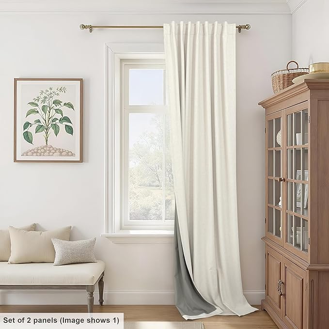 Extra Wide 70 Inch Blackout Curtains 96 Inches Long for Living Room Rustic Boho Room Darkening Textured Linen Drapes for Dining Room Office Insulated Ceiling to Floor Window 2 Panels 70x96 Cream Ivory