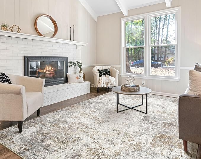 UERMEI 9x13 Area Rug Living Room Rugs Thickened - Washable Neutral Modern Abstract Soft Rug Indoor Floor No Slip Rug Carpet for Bedroom Under Dining Table Home Office Decor - Brown Grey