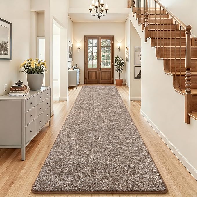 AROGAN Washable 2x10 Runner Rug for Hallway, Long Runner Rugs wtih Soft Memory Foam for Bedroom, Non Slip Backing Carpet Runners for Hallways, Kitchen, Bathroom, Entryway Home Decor, Matte Brown