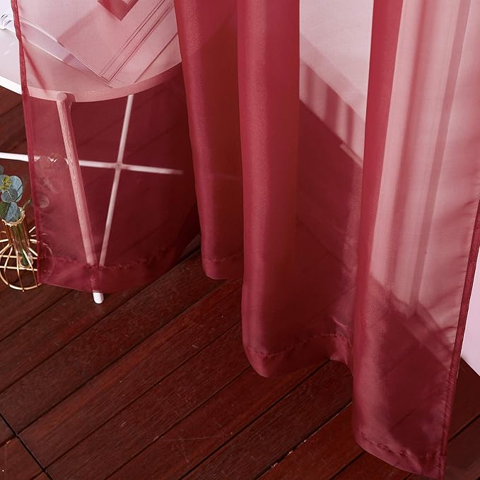 NICETOWN Christmas Sheer Window Curtains for Bedroom - Ring Top Light Weight Diaphanous Voile Drapes for Thanksgiving Day/New Year (54" W x 45" L, Haute Red, 2 Panels)