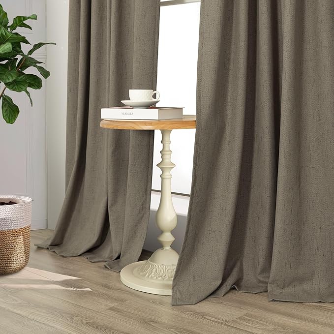 Brown Extra Long Blackout Curtains 108 Inch Long 9ft Back Tab Pocket Light Brown Linen Textured Curtain Drape for Living Room Bedroom Sliding Door Patio Boho Farmhouse Decor 52x108 Length 2 Panels Set