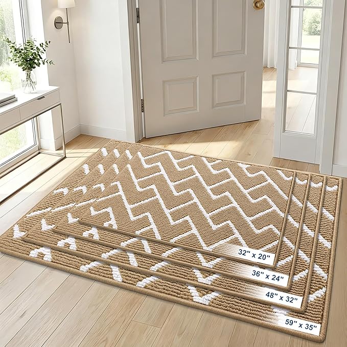 OLANLY Front Door Mat, Non-Slip Rubber Backing, Dirt Resistant and Absorbent, Washable, Easy to Clean Low-Profile Indoor Doormat for Back Door, Entryway, Inside Entrance, 32x20, Beige