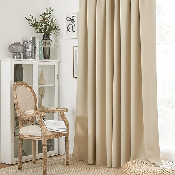 RYB HOME Curtains for Bedroom 102 inches Long, Privacy Thermal Insultaed Sunlignt Heat Blocking Drapes for Sliding Patio Door, Width 42 by Length 102, Biscotti Beige, 2 Panels Set