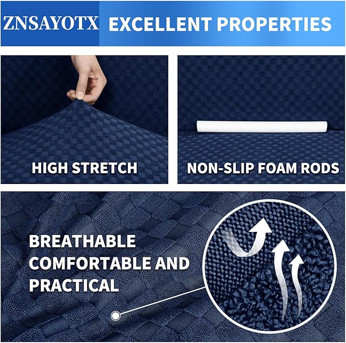 ZNSAYOTX 1 Piece Jacquard Couch Covers for 3 Cushion Couch High Stretch Sofa Cover for Pets Dogs Anti Slip Extra Large Sofa Slipcovers Furniture Protector (XL Sofa, Navy Blue)