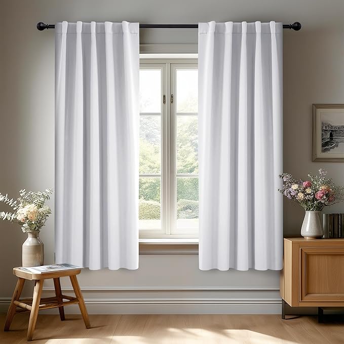 Deconovo Blackout Curtains, Thermal Insulated, W42 x L45 2 Panels, Back Tab, Machine Washable, Room-Darkening Drapes for Bedroom/Living Room Star White