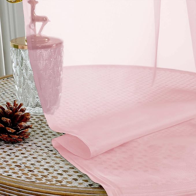 OVZME Blush Pink Sheer Curtains 63 Inches Long 2 Panels Set, Light Filtering Sheer Curtains for Living Room Bedroom 59 Inch Extra Wide, Modern Voile Filmy Rod Pocket Window Drapes, 59Wx63L Inches