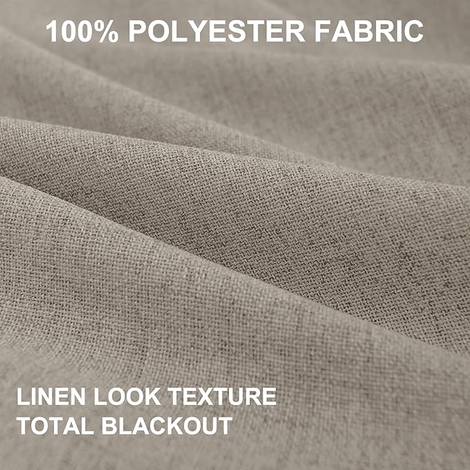 100% Blackout Shield Linen Blackout Curtains for Bedroom 120 Inches Long, Back Tab/Rod Pocket Living Room Drapes, Thermal Insulated Blackout Curtains 2 Panels Set, 50" W x 120" L, Faux Linen