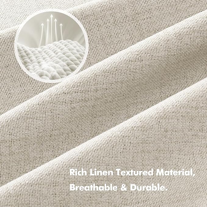 MIULEE 100% Blackout Linen Curtains for Bedroom, Linen Beige Solid Luxury Decor Thermal Insulation Room Darkening Drapes for Living Room Nursery Back Tab Rod Pocket 42 x 72 Inches, 2 Panels