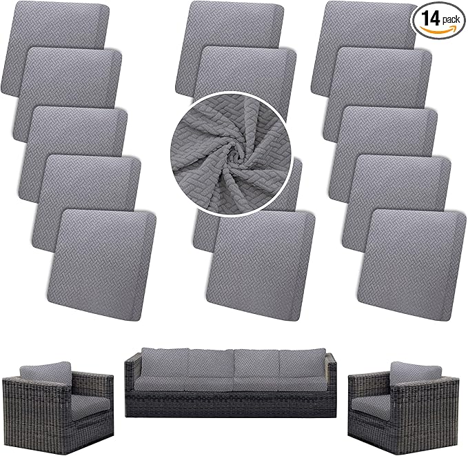 Outdoor Cushion Covers Set,14PCS Patio Furniture Couch Seat Slipcovers, Replacement for Sofa Sectional Chair(Cover，Only)